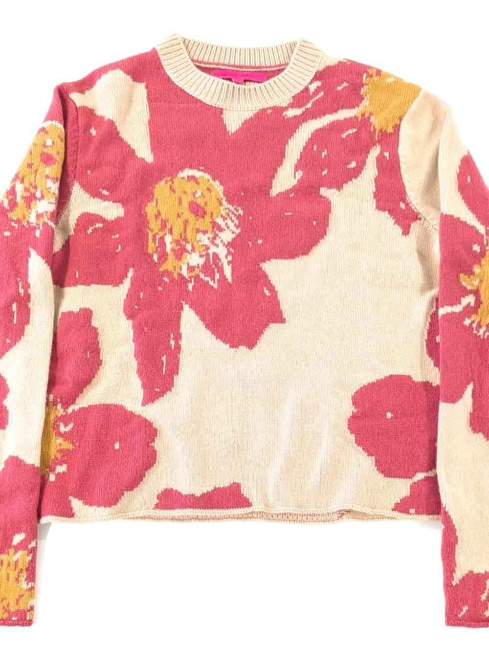 The Elder Statesman Floating Florals Cashmere Sweater Sahara Rosehip L